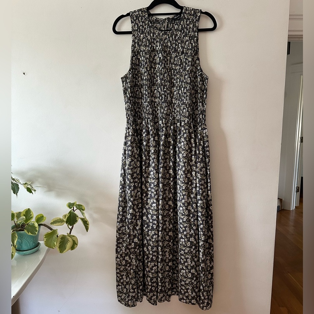 Madewell Black and White Pleated Maxi Sundress